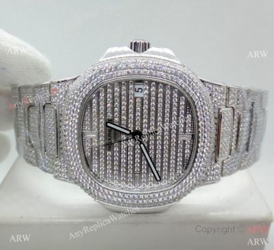 Swiss Grade Copy Patek Philippe Nautilus Jumbo Cal 324 Watch Stainless Steel Iced Out 5719